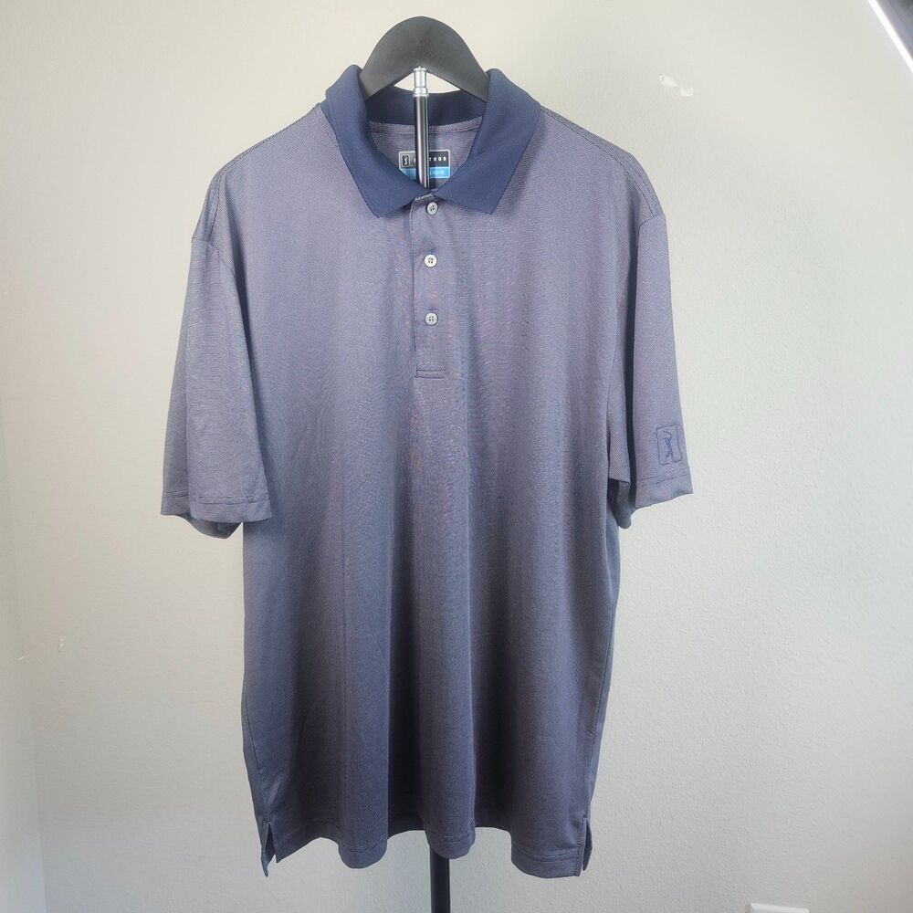 PGA Tour Golf Polo Shirt Mens XL Blue Performance S/S Athletic Golf Polo